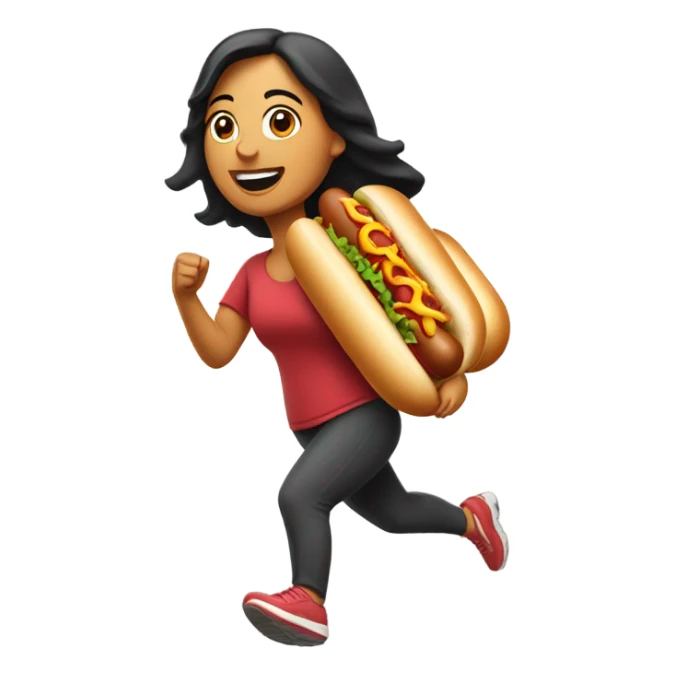 Mexican woman running with a hotdog  sticker