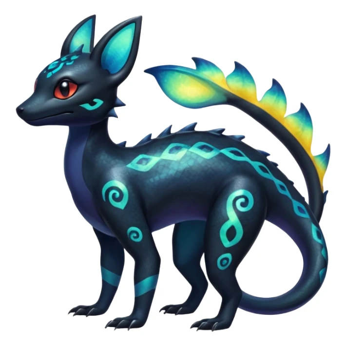 Colorful Iridescent Exotic Salandit-Aurorus-Umbreon-Fakémon-hybrid-creature (full body)  sticker