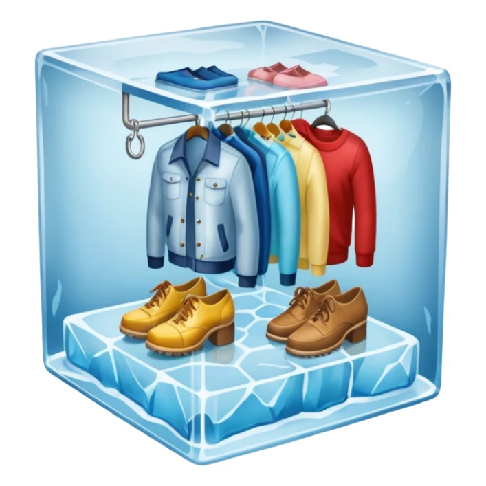 mixed closet inside a large ice cube sticker