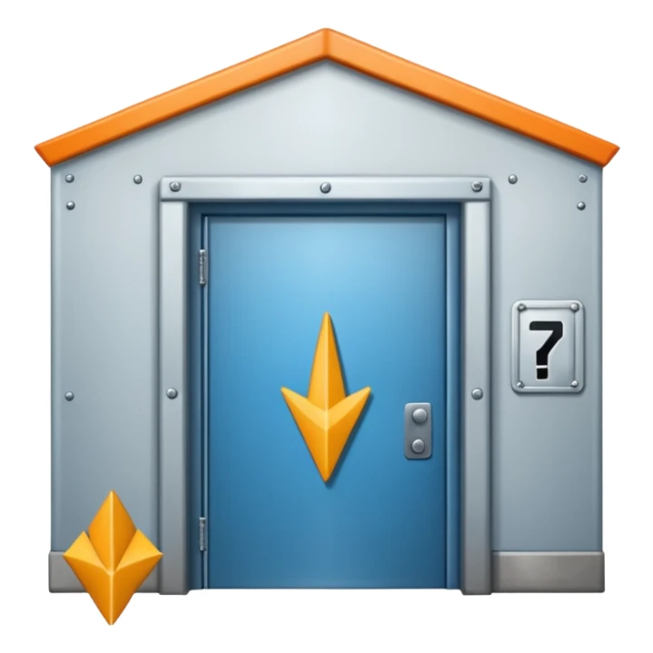 modern warehouse with an arrow that points in through te door sticker