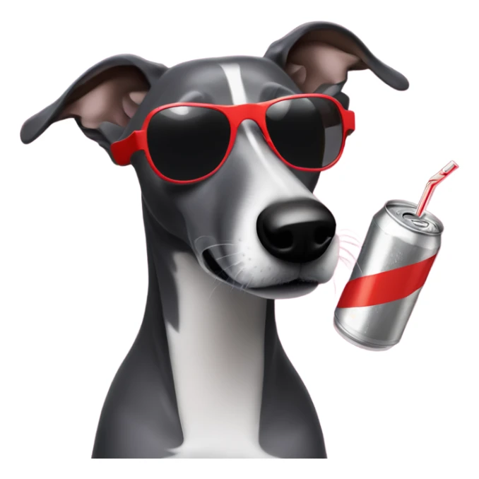 A black whippet drinking a Diet Coke with sunglasses on their head sticker