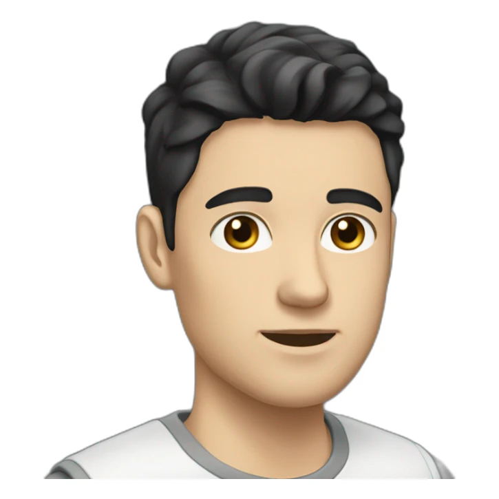 young white man with black short beard and black flat hair and short sticker