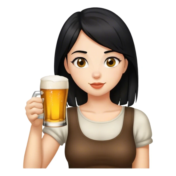 Chica blanca pelinegra bebiendo un vaso de cerveza  sticker