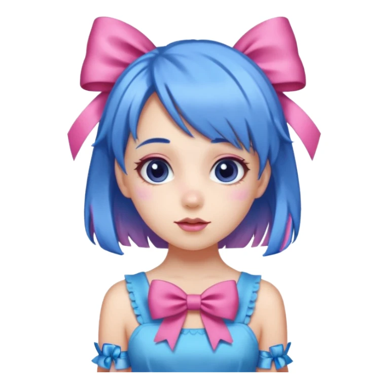 candy girl from candyland blue pink mixed hair with ribbon  sticker