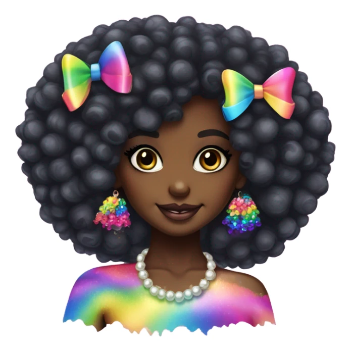 Lisa frank dark skin girl with rainbow bow Afro with pearls sticker