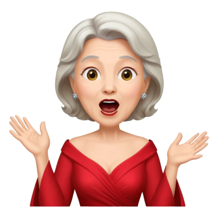 Older woman – elegant gown, 50s, red dress, expressive singing pose sticker