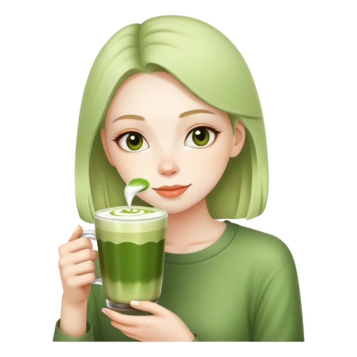 una ragazza che beve un matcha latte sticker