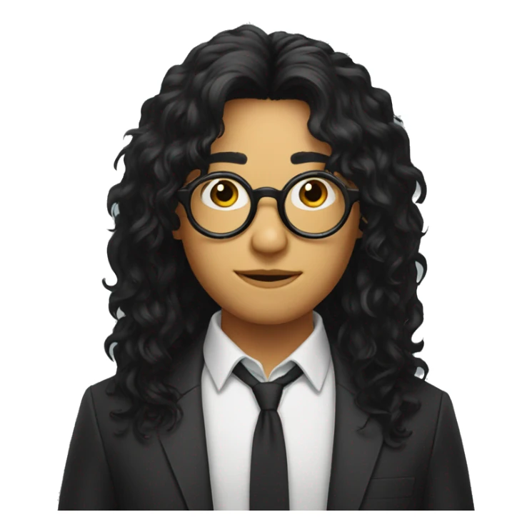 rounded glasses, messy black hair face sticker