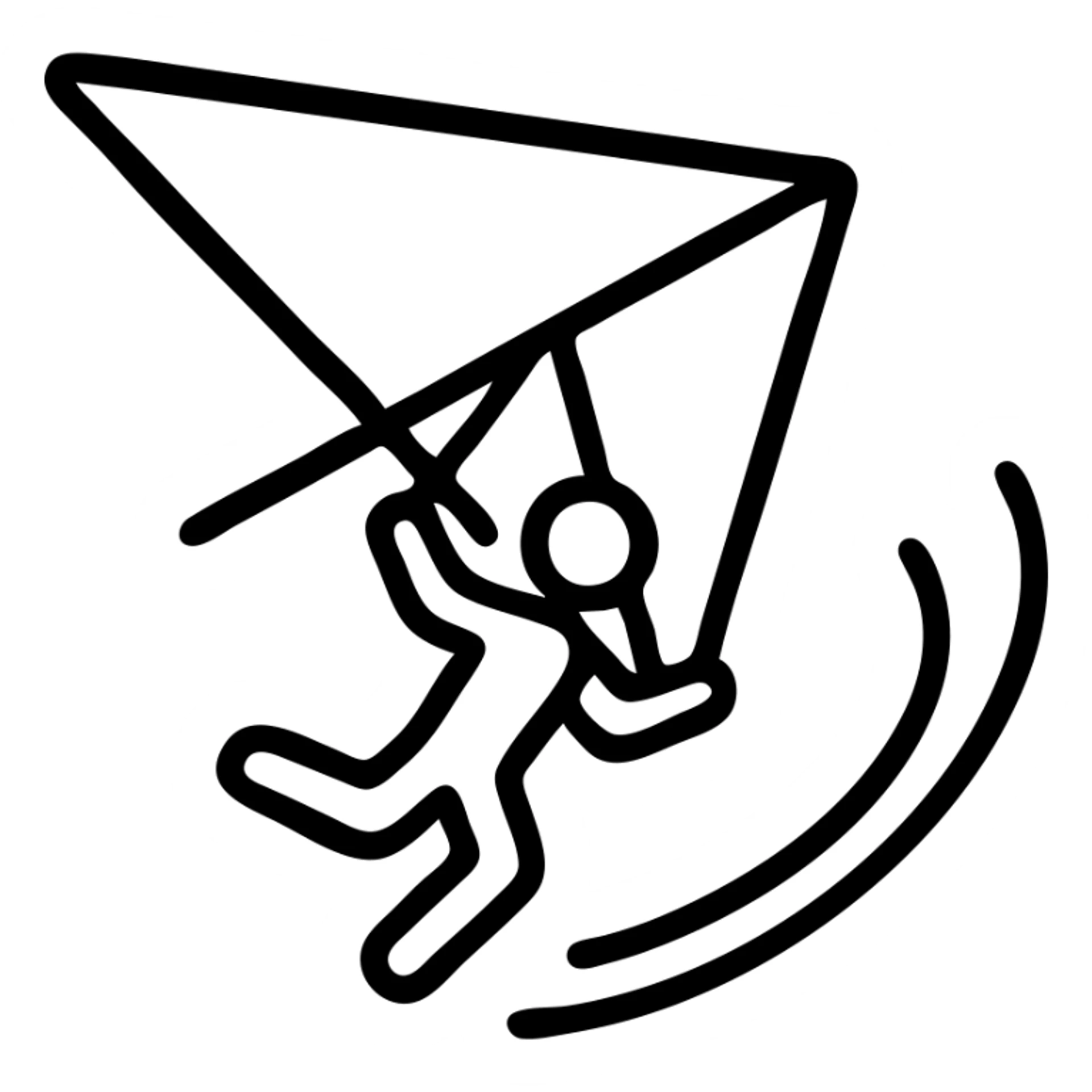 hang glider with a pilot doing a trick, energetic lines, outlined icon with no fill sticker