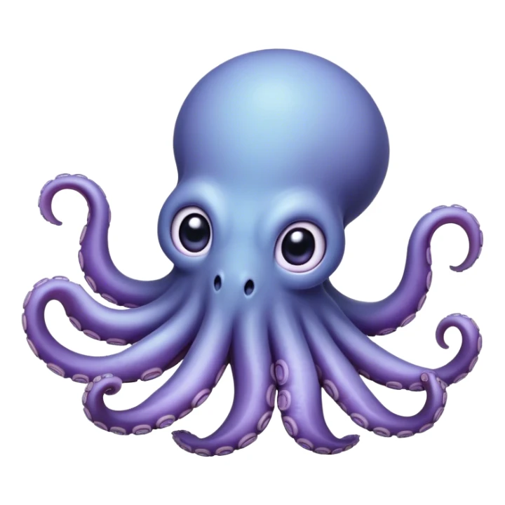Cinematic Comical Baby Octopus Portrait Emoji, Tentacles slightly flared in a playful, exaggerated gesture, featuring a light blue-purple, rounded body with dramatically wide, hilariously expressive eyes full of surprise and innocent mischief, Simplified yet hilariously endearing features, highly detailed, glowing with a soft oceanic radiance, high shine, dramatic yet lovable, stylized with a dash of whimsical underwater mischief, soft glowing outline, capturing the essence of a delightfully silly little octopus that looks like it just made a clumsy, adorable mistake! sticker