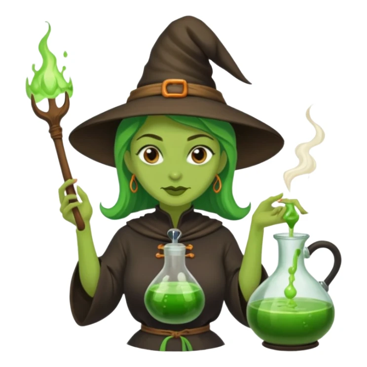 green witch cooking potion sticker