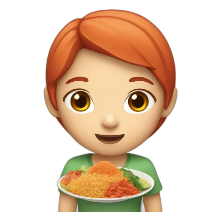 Red hair Asian with food sticker
