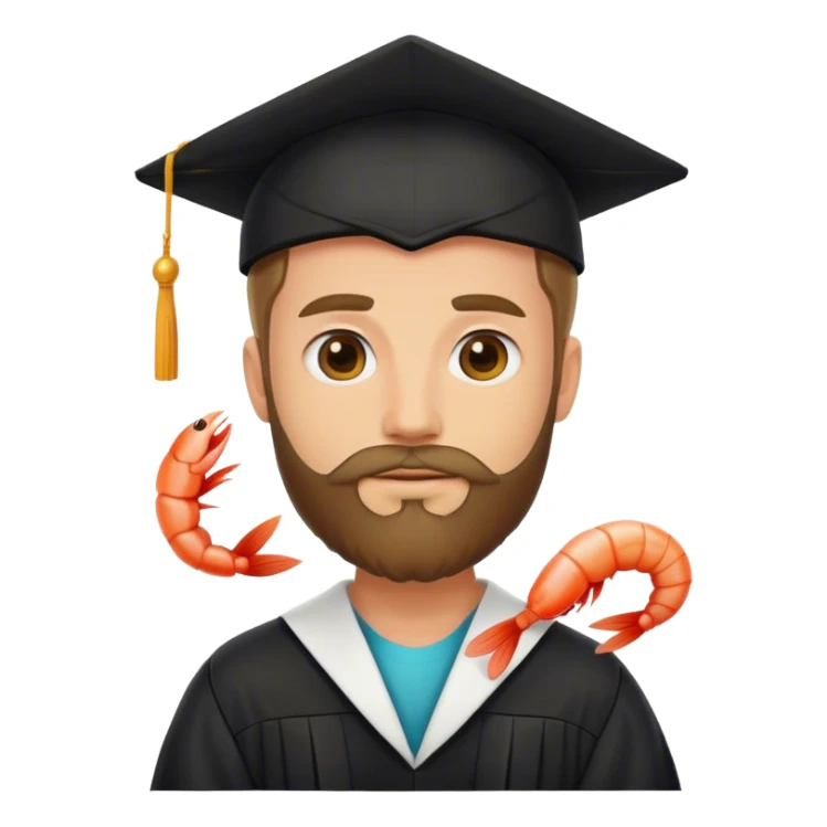 phd caucasian graduate with beard but is the shrimp emoji sticker