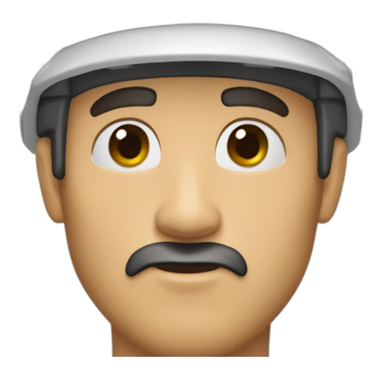 Man, thin face, dark brown beard, 10cm long, up to the nose, protruding ears, green eyes, beginning of unibrow, wearing black and red cap. sticker