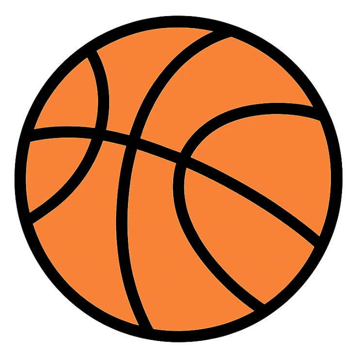 basketball, color outlined icon style, orange ball with black lines, icon aesthetic sticker
