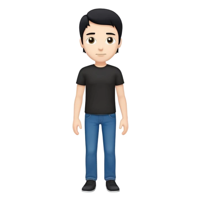 white man, black hair, black t-shirt, blue jeans, standing hands at sides sticker