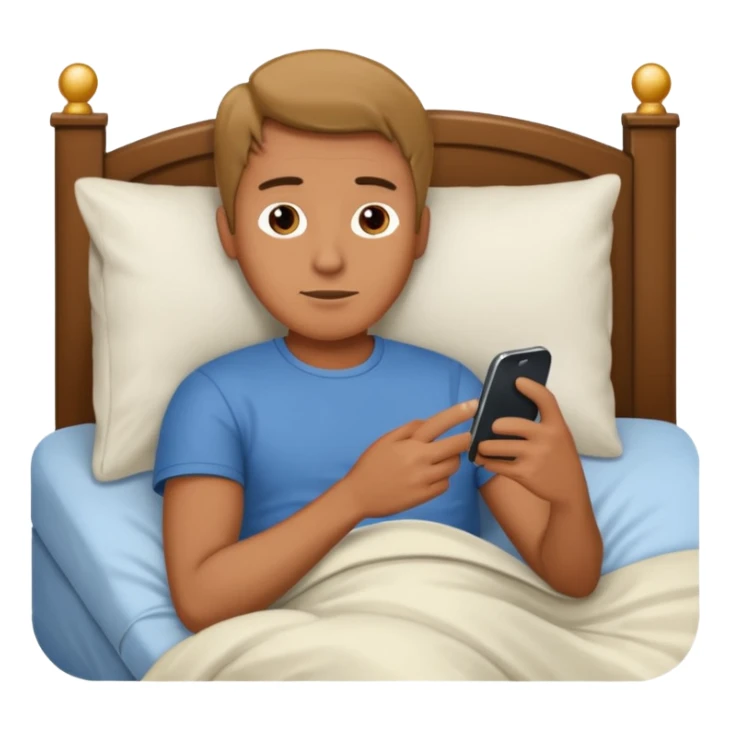 Un hombre en la cama con un celular sticker
