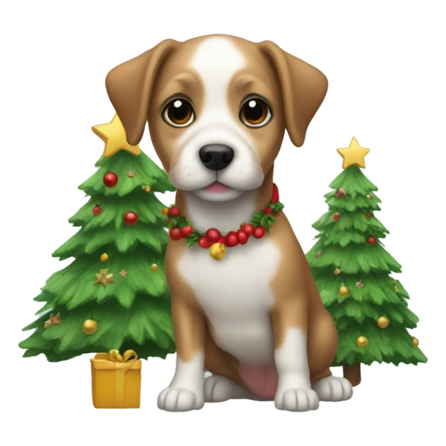 Little dog with Christmas tree sticker