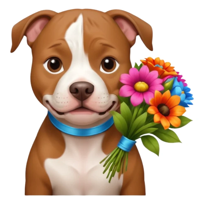 pitbull dog holding flowers sticker