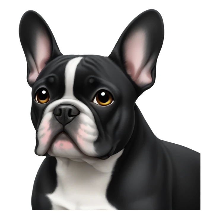 Black French bulldog with white neck sticker