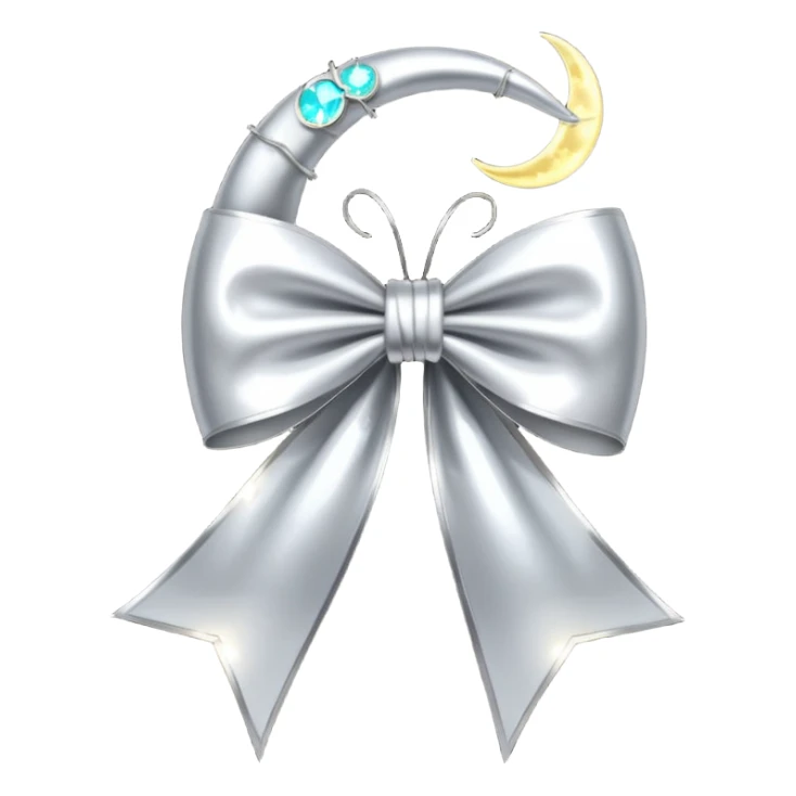 Elegant silver bow with glowing string, crescent-moon motifs. sticker