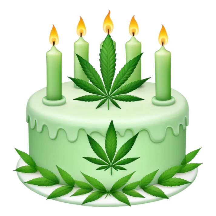 Birthday cake decorated with cannabis leaves and candles sticker