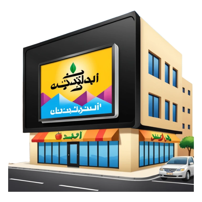 make a billboard on top of a healthy restaurant building written on it "مطعم صحي"  sticker