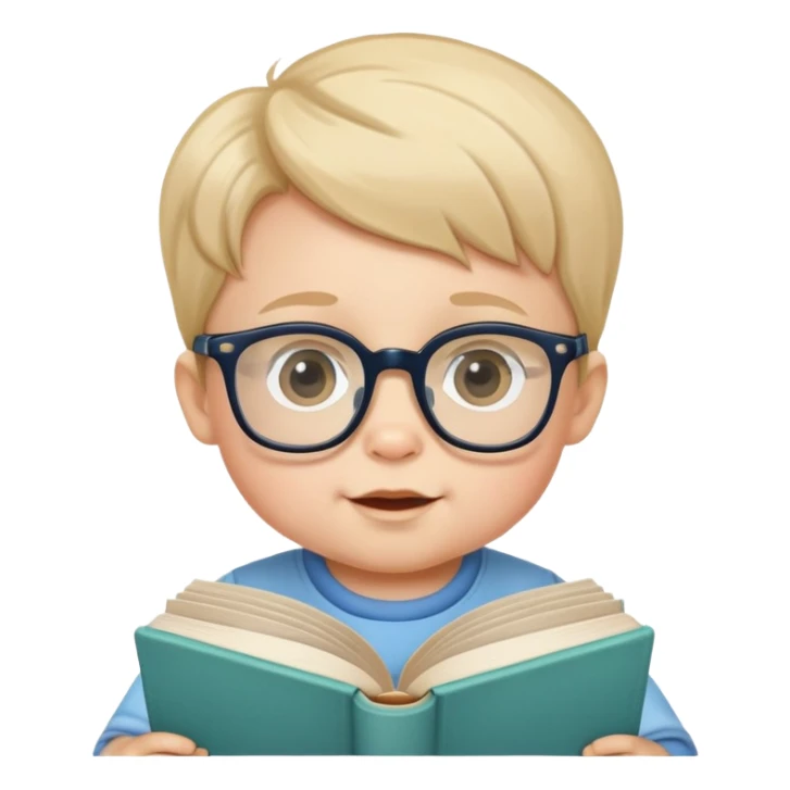 A baby boy with glasses and book. sticker