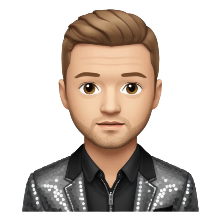 Justin Timberlake with gray sequin jacket, black shirt , light brown hair, light skin sticker