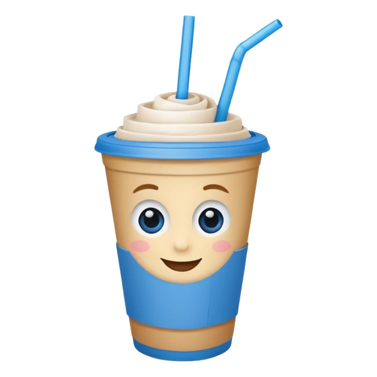 drink in a paper cup and straw, the cup has eyes and mouth sticker