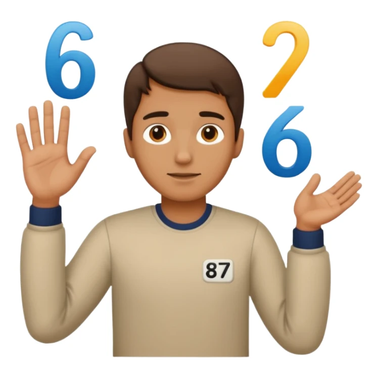 Make a man putting a hand by his sides and a 6 and a 7 beside his head sticker