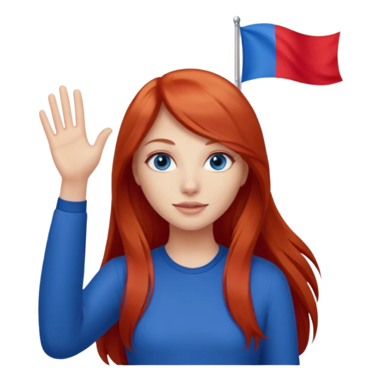 red head blue eyes straight long hair waving red flag sticker