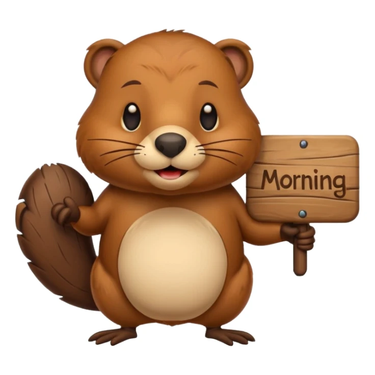 Beaver holding good morning sign sticker