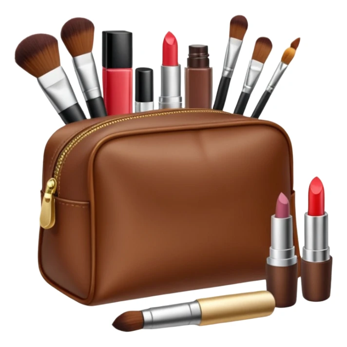 Brown Cosmetic Bag with cosmetics sticker