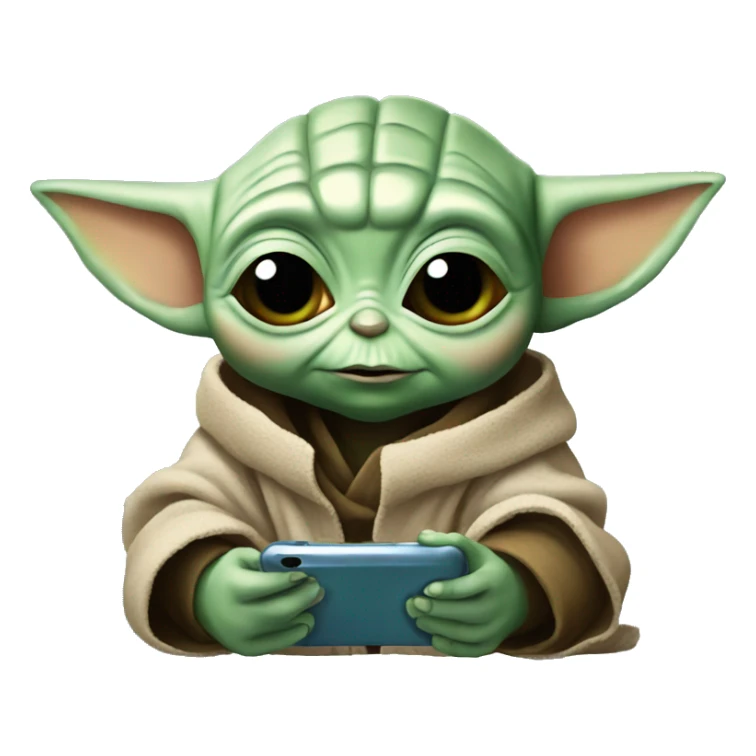 baby yoda looking at cell phone sticker