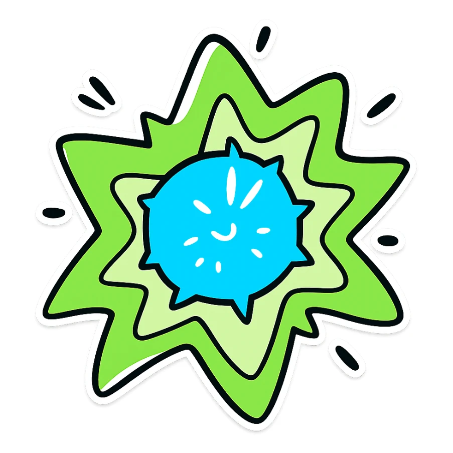 A sparkle with a blue core and green glows, more cartoonish, sticker style sticker