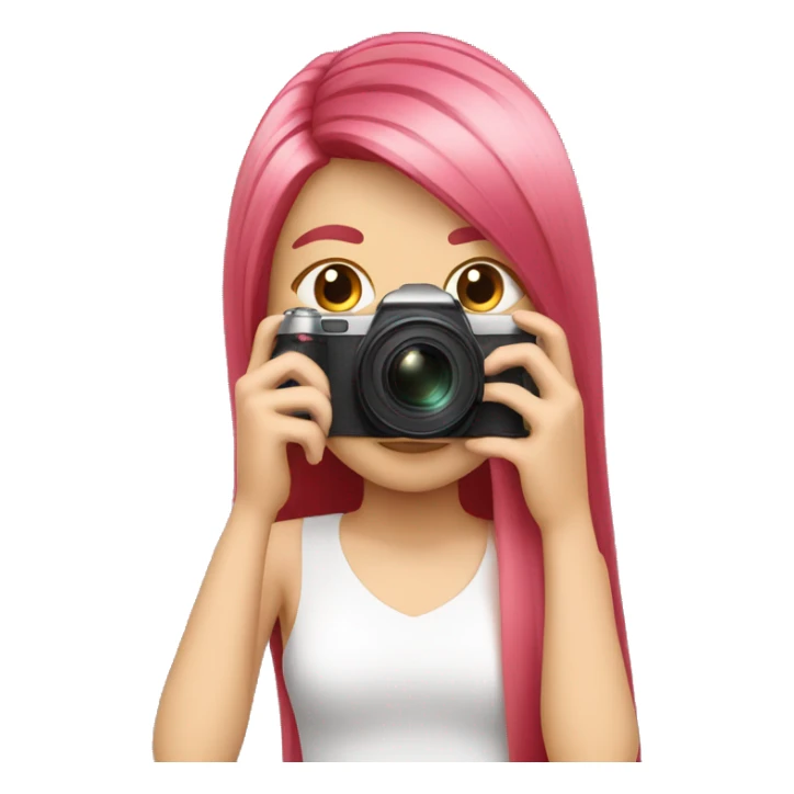 girl with long, straight rose hair and fringe with camera sticker