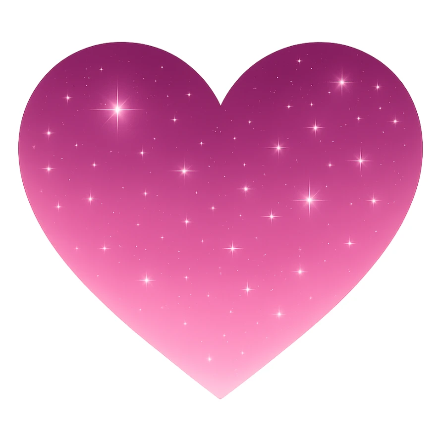 Modify the heart with a night sky gradient to pink night theme with a pink gradient, more stars, and a soft glow. Remove the background entirely  sticker