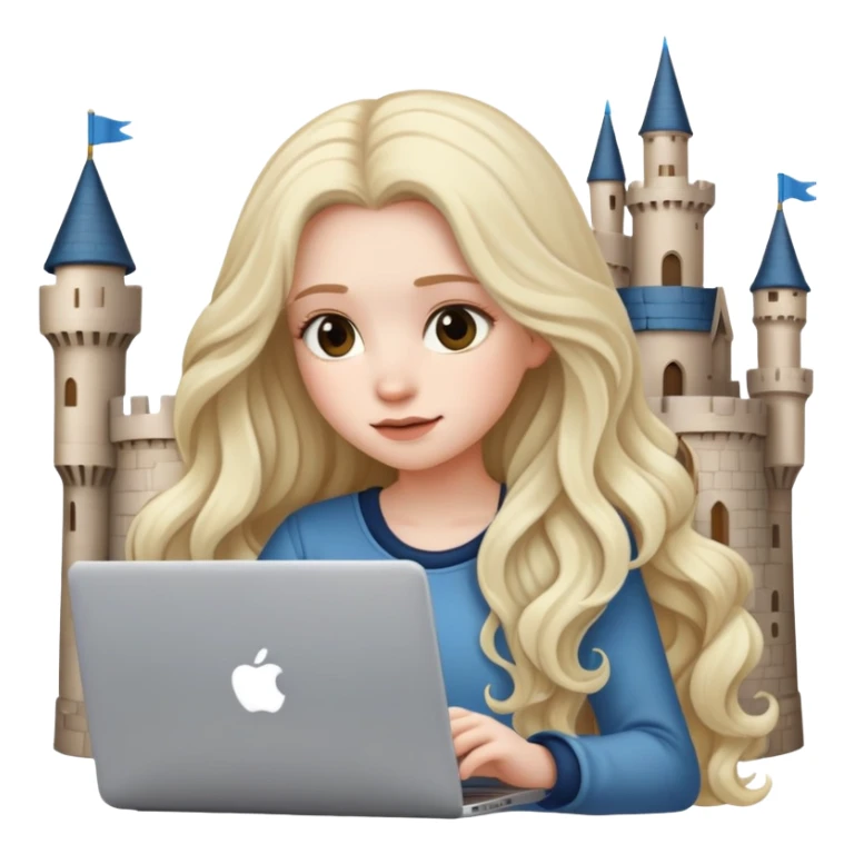 Emociones de una chica con cabello castillo largo ondeado en su laptop o celular sticker