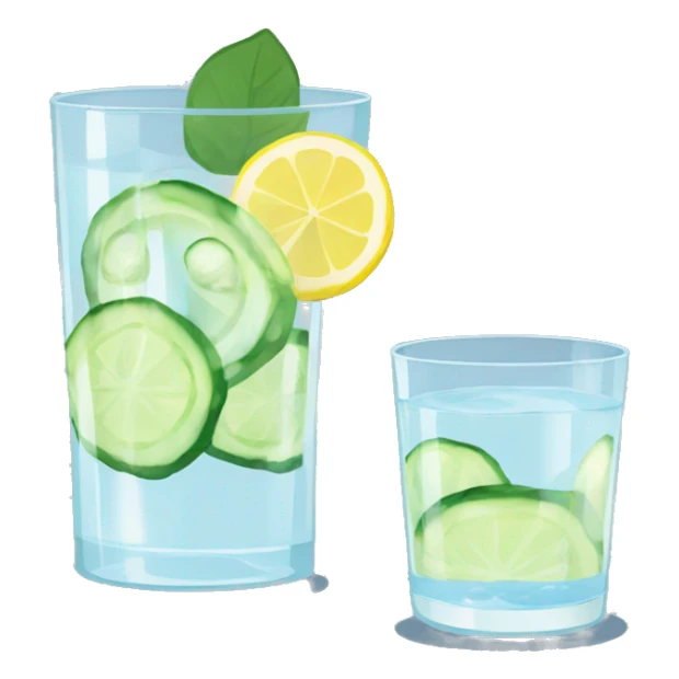 glass of water with lemon and cucumber sticker