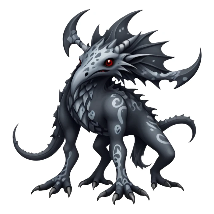 a dark gothic gloomy edgy vernid-fionbri-creature with splash patterns full body sticker