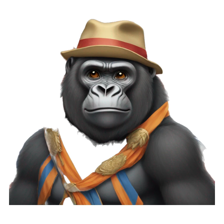 gorilla wearing paddington attire holding indian flag sticker