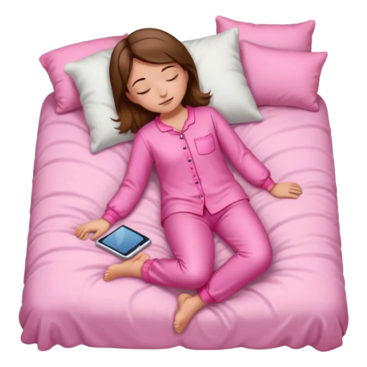Menina de cabelos castanhos de corpo inteiro, pijama rosa, dormindo sticker