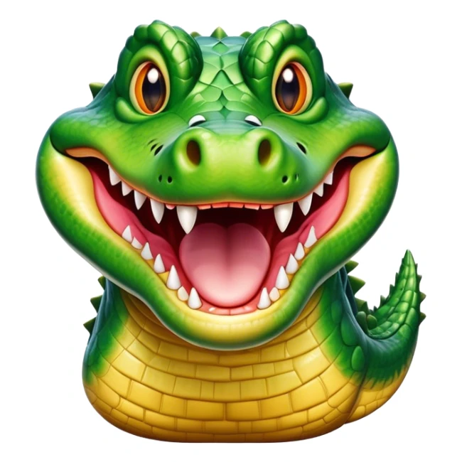 Cinematic Realistic Comical Crocodile Portrait Emoji, Head tilted dramatically with an exaggeratedly amused expression, featuring a striking, glossy scaly hide with bold textures and wide, expressive eyes full of playful disbelief, rendered with vivid natural hues and lifelike detail, high shine, dramatic yet playful, styled with an air of cheeky aquatic mischief, soft glowing outline, capturing the essence of a spirited and over‐the‐top crocodile that looks ready to snap its jaws in a burst of viral wild humor! sticker