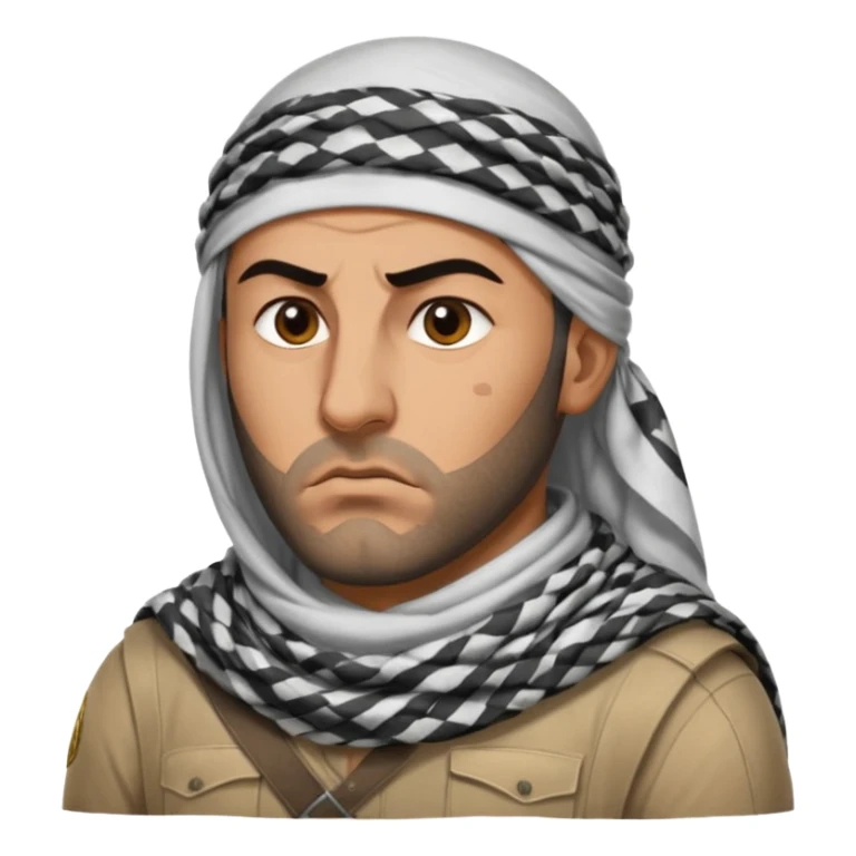 an angry Iraqi, in profile, chest-high sticker