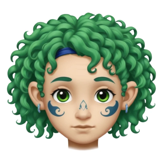 green curly  haired heavy blue tattooed big head accessory big nose mid size ear young sticker