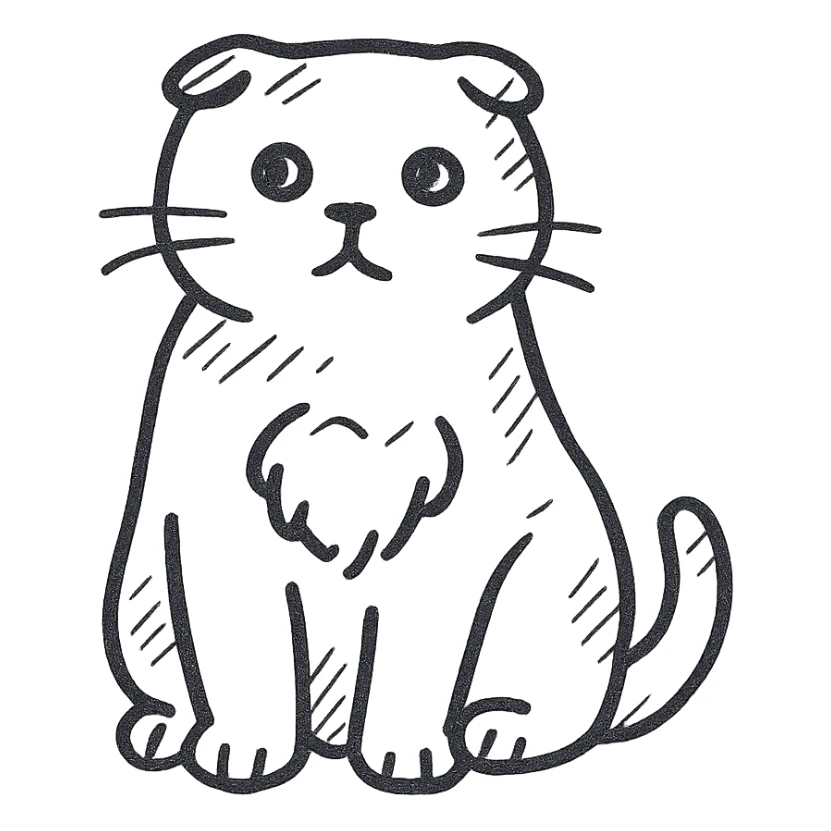 black Scottish fold cat with white spot on the chest sticker