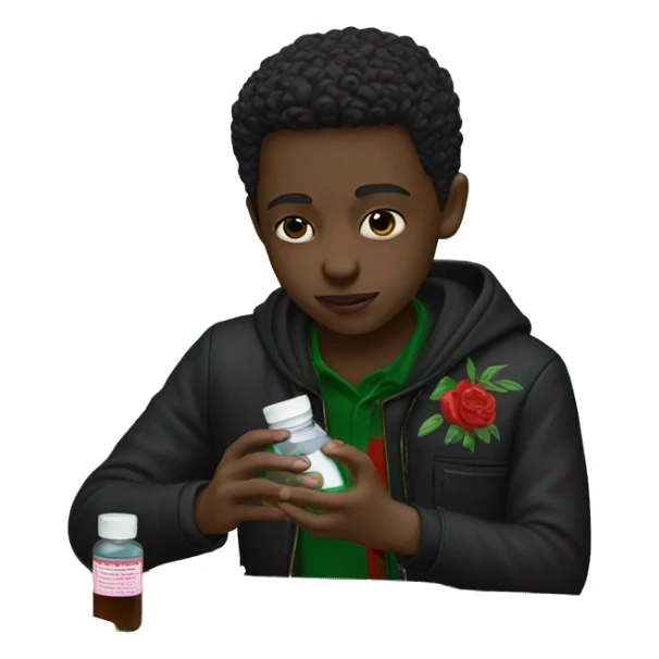 Boy wearing black gucci taking medicine sticker