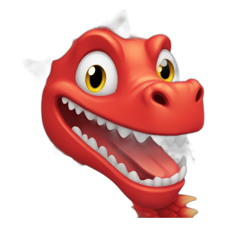 Crazy Happy funny red dragon head with human white teeth and beautiful smile sticker