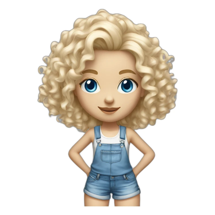 hyperrealist white long curly blonde hair blue eyes girl with tight jean short shorts and sneakers facing towards camera sticker